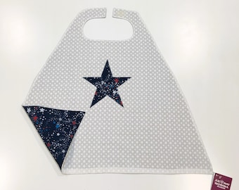 Toddler Size - White with Red, White and Blue Stars Super Hero Cape - Free Shipping in USA