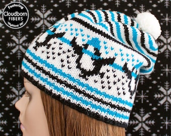 PINGUINS ON PARADE patroon gebreide muts voor kinderen, jongeren en volwassenen [download digitaal bestand]