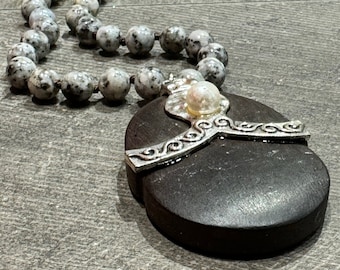 Jasper Beaded Necklace with Wood Pendant