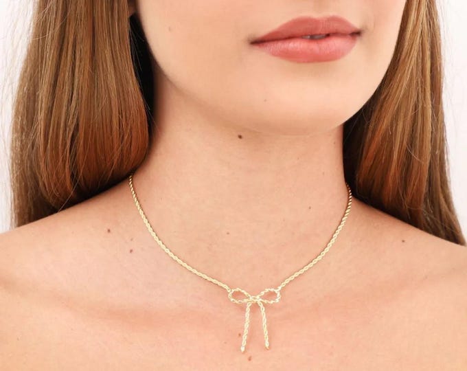 Gold Filled Bow Necklace, Dainty Ribbon Necklace, 16 Inch Gold Necklace with 2 Inch Extender, Minimalist Jewelry, Gift for Her