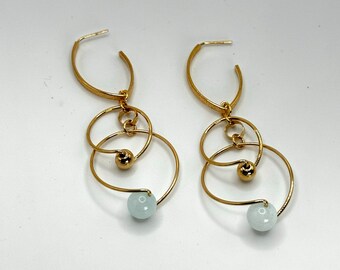 Hängeohrringe aus 18-karätigem Gold mit Aquamarin-Edelstein
