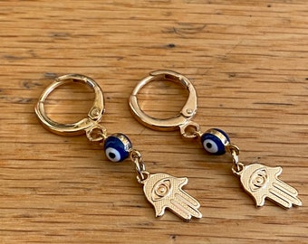 Evil Eyes Hamsa Hand Hoop Earrings