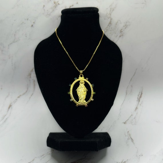 18K Gold Filled Religious Pendant Necklace with Cubic Zirconia Gemstones