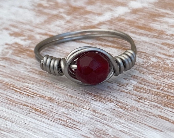 Garnet Wired Wrapped Ring