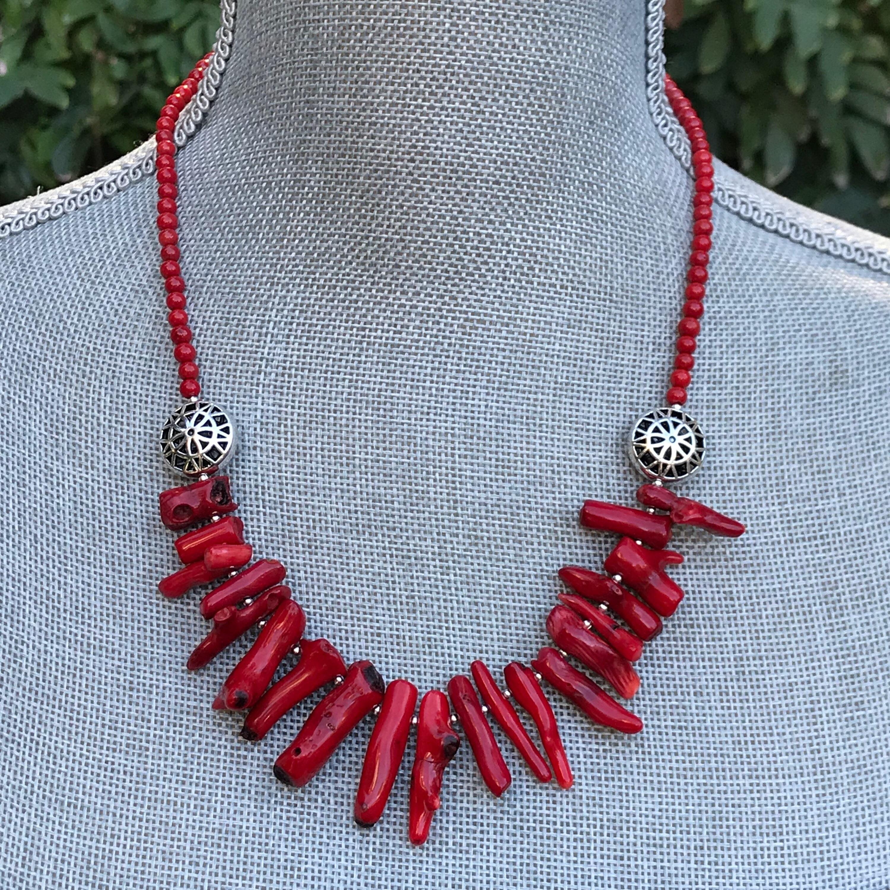 Red necklace, colar necklace, beach necklace, statement necklace ...