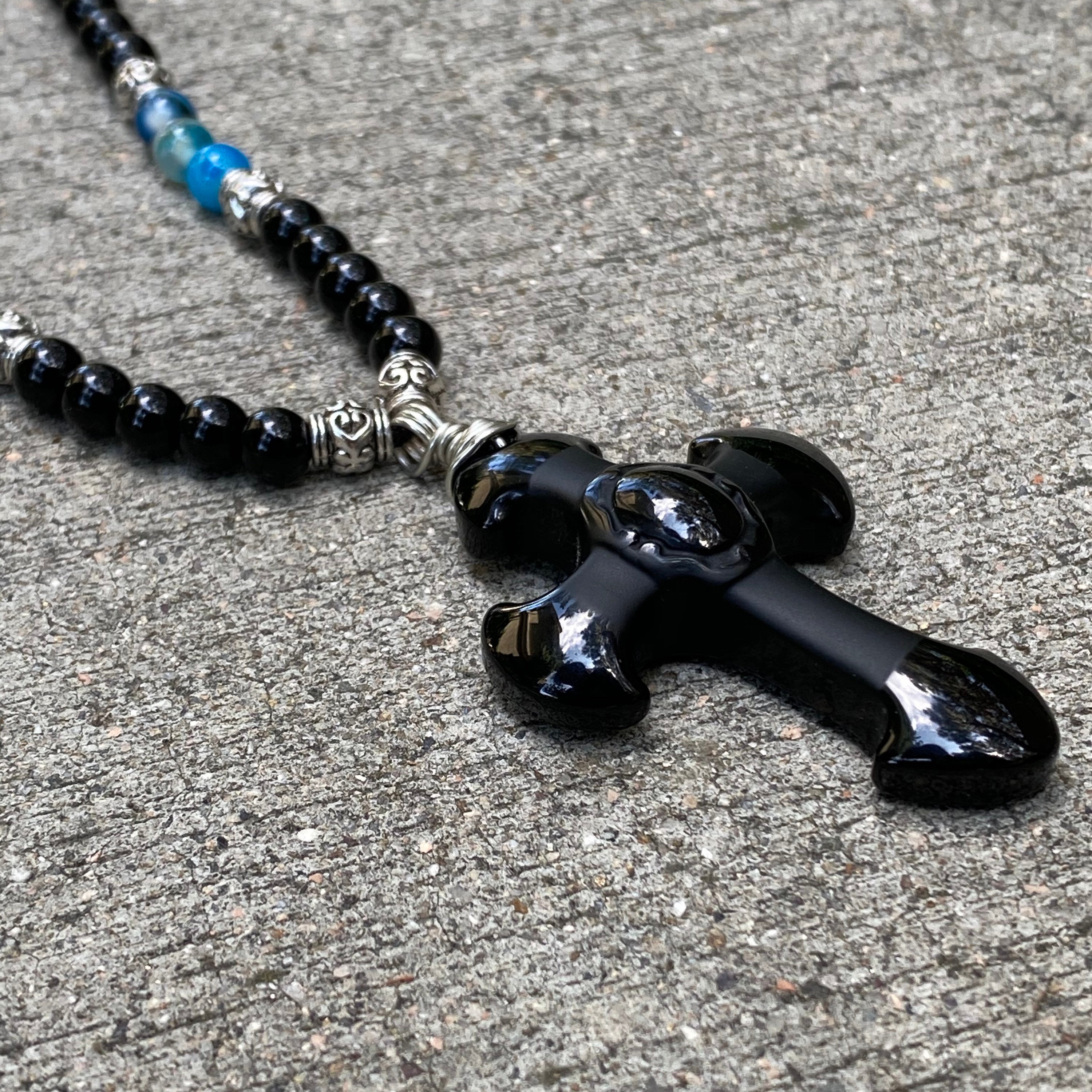 Obsidian Cross Onyx Gemstone Necklace for men
