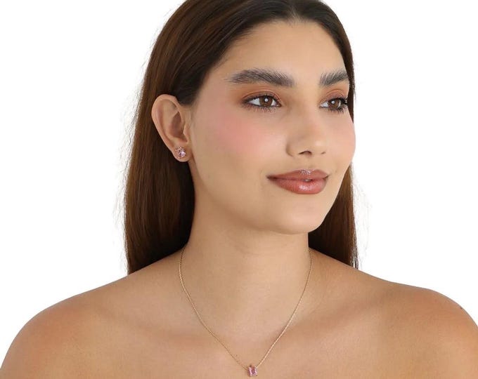 Gold Filled Lavender CZ Jewelry Set, Necklace and Earrings Set, 18 Inch Necklace, Cubic Zirconia Jewelry, Gift for Her