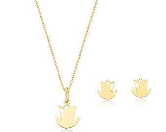 Cute Flower Pendant Necklace Set