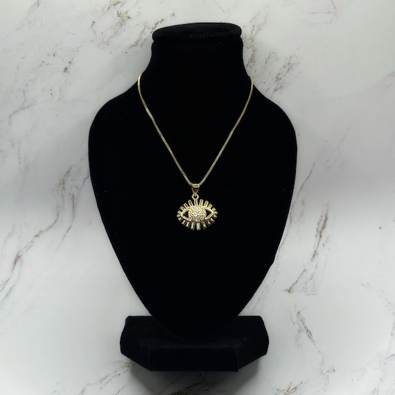 18K Gold Filled Evil Eye Pendant Necklace with Cubic Zirconia Gemstones