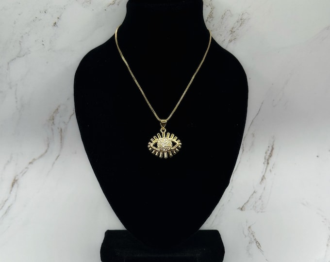 18K Gold Filled Evil Eye Pendant Necklace with Cubic Zirconia Gemstones