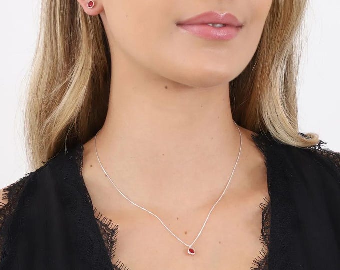 Sterling Silver Cubic Zirconia Jewelry Set, Necklace and Earrings Set, Crystal Pendant, Minimalist Silver Jewelry, Gift for Her