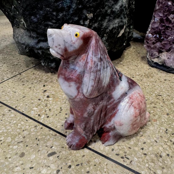 Hand-Carved Brazilian Jasper Dog Figurine – Unique Gemstone Decor