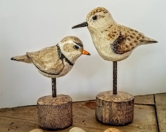 Wood Carved Shorebird Set of 2