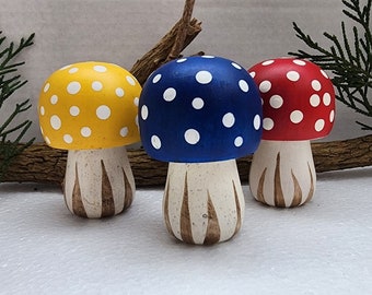 Carved and Painted Forest Mushrooms