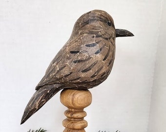 Carved Wooden Folk Art Bird White Walnut