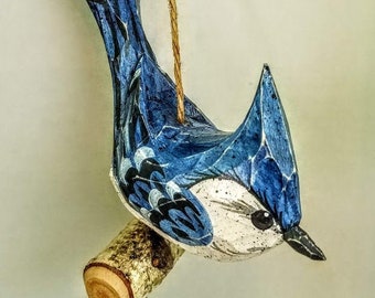 Carved Bird Ornament (Bluejay)