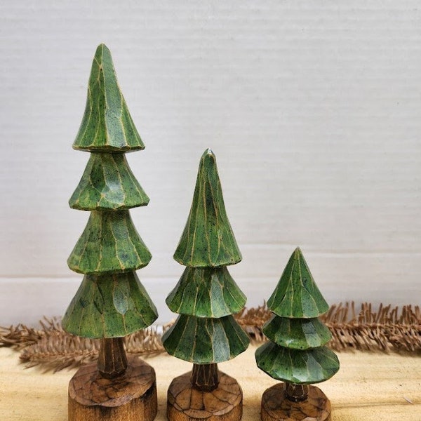 Carved Wooden Evergreen Tree Set