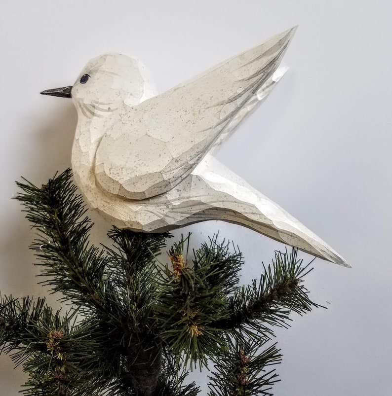 Carved Wooden White Dove Tree Topper Etsy