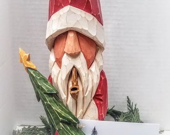 Hand Carved Santa Carved Wooden Santa Hand Carved St.Nick Santa Claus Christmas Gnome Tree Star