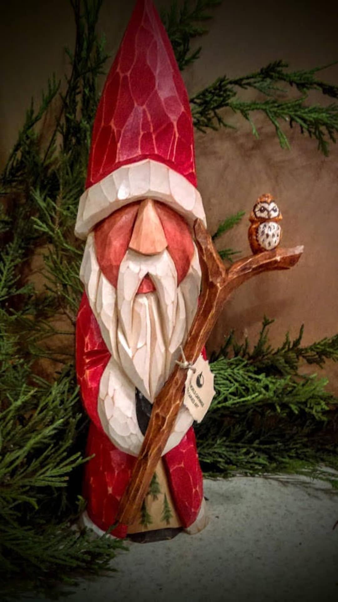 Santa Staff Carved Wooden Santa Owl Staff Hand Carved Santa Staff Forest Owl St ...