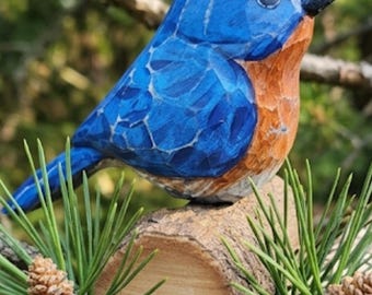 Hand Carved Wooden Bluebird – 8