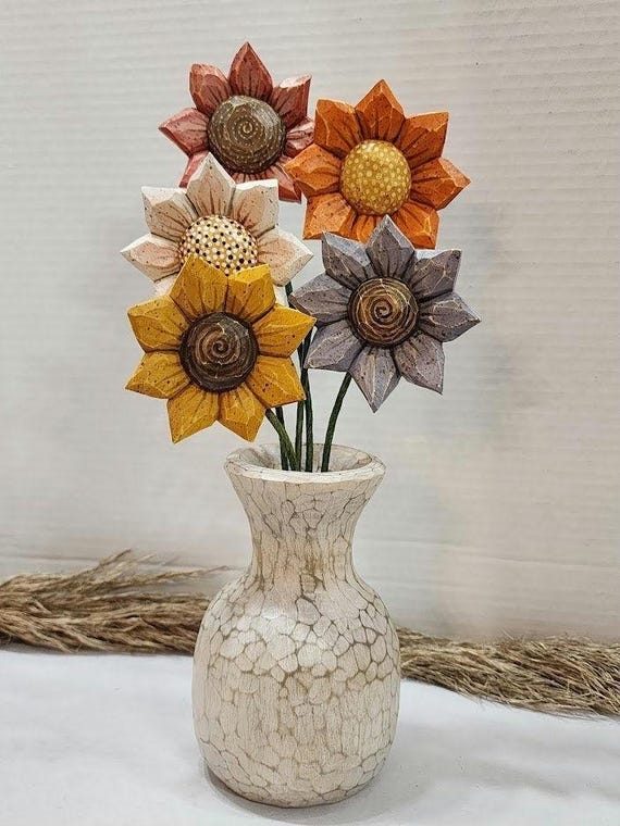 Wood Carved Vase With Wood Carved Flowers - Etsy Wood Carved Vase With Wood Carved Flowers - Etsy