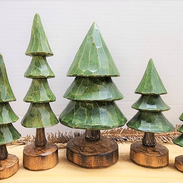 Carved Wooden Evergreen Tree Set