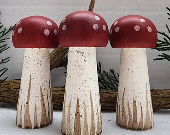 Hand Carved Forest Mushrooms