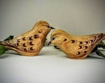Hand Carved Windowsill Birds Set of 2 (Mourning Dove)