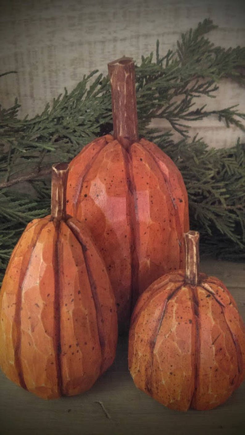 Hand Carved Pumpkins 3 from basswood. Etsy