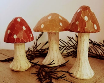 Carved Wooden Mushrooms