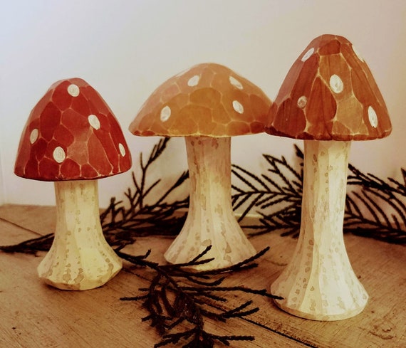 Hand Carved Wooden Mushrooms