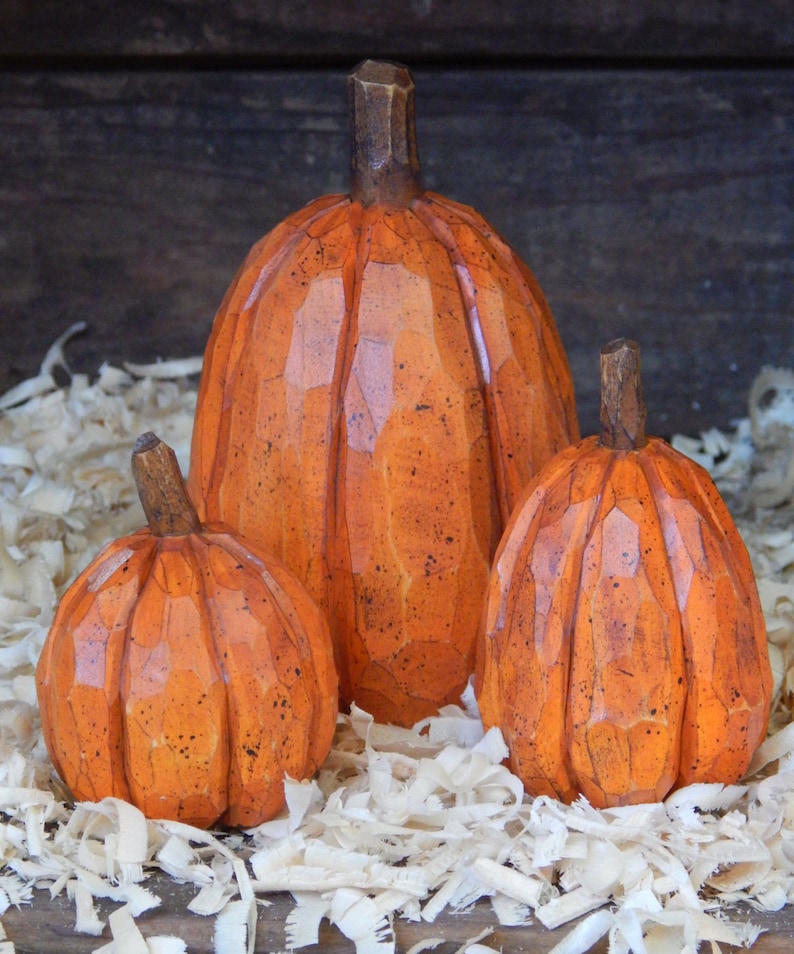 Hand Carved Pumpkins 3 from basswood. Etsy
