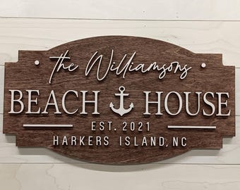 Custom Beach House Sign, Beach House Decor, Family Name Established Beach House Gift, Nautical Home Decor, Custom 3D Wood Sign, Closing Gift