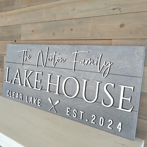 Custom Lake House Sign Modern Farmhouse Wall Decor Family Name Sign Rustic Wall Art Summer Cottage Cabin Beach Lake River 3D Wooden Sign