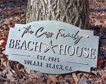Beach House Sign Personalized with Name & Est. Year, 3D Beach House Decor, Nautical Decor, New Home Gift, Closing Gift, Custom Wood Sign