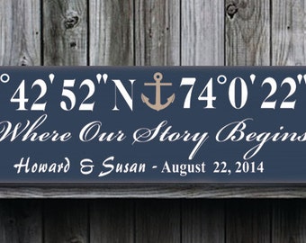 Personalized Wedding Anchor Gps Sign Coordinates Latitude Longitude Anniversary Gift Enement Custom Wood Important Dates