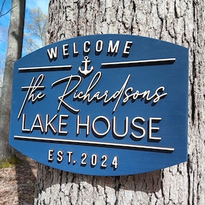 Lake House Sign, 3D Wood Last Name Sign for Lake Home, Lake House Decor, Lakehouse Gifts, Cottage Cabin Camp Beach Sign, Lakelife Gifts