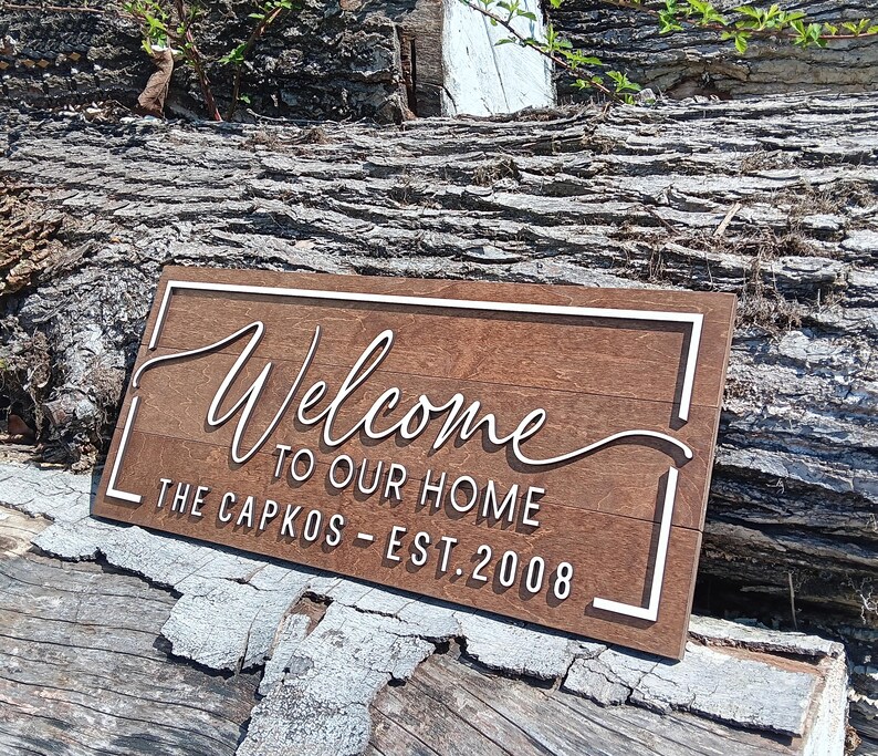 Entering Est. Sign Welcome to Our Home, Personalized Family Name Est Sign, 3D Farmhouse ...