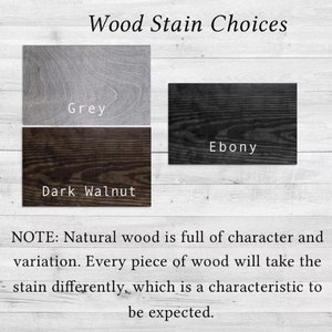 May include: Wood stain choices for a project. The options are grey, dark walnut, and ebony.