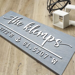 Coordinates Sign, Family Name Latitude Longitude, Last Name Sign, Wedding GPS Gift, New Home Gift, Beach Lake Housewarming Gift, Nautical