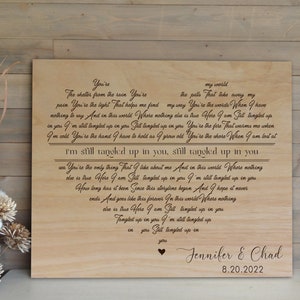 Tangled up in you engraved | heart shaped lyrics gift | wooden anniversary gift | wedding gift | first dance wedding song lyrics | your song