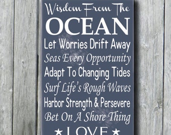 Wisdom From The Ocean,Beach House Sign,Beach House Decor,Beach Wedding Decor Gift,Coastal,Nautical Wooden Ocean Sign,Advice From The Ocean