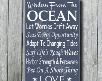 Wisdom From The Ocean Sign: Beach House Decor, Coastal Wood Art
