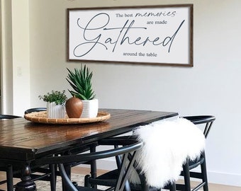 Dining room sign | the best memories are made gathered around the table | farmhouse wall decor | large kitchen sign | framed gather sign