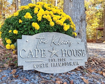 Customizable 3D Wood Beach Shore Bay Cape House Sign, Coastal Home Decor, Family Name, Established
