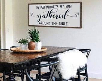 Large dining room sign | the best memories are made gathered around the table | farmhouse decor | framed dining room sign | size options