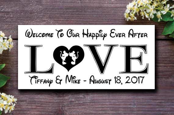 Disney Wedding Signhappily Ever After Wedding Giftdisney Etsy