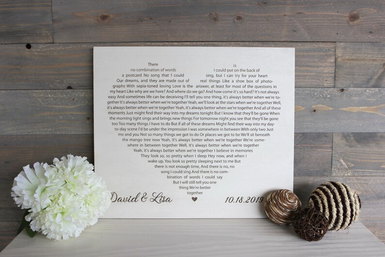 Engraved Wedding Song Heart Shaped Couples Song From The Ground Up Your Wedding Lyrics Engraved Newlywed Gift First Dance Lyrics Signs Home Living Vadel Com