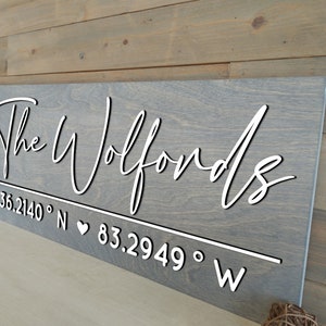 Coordinates Sign, Latitude Longitude sign, Wooden Last Name Sign, Closing Gift, GPS Home Sign, Wedding Beach Lake River House Gift Ideas